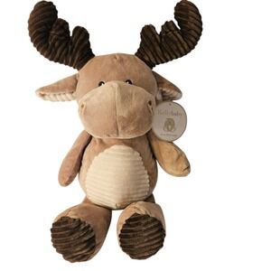 KellyBaby 18" Moose Plush Rattle Lovey Brown Tan Ribbed Rattle Toy NWT 2018